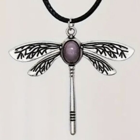 Silver Dragonfly Shape Inlaid Gemstone Fashion Pendant Necklace Boho - Picture 2 of 10